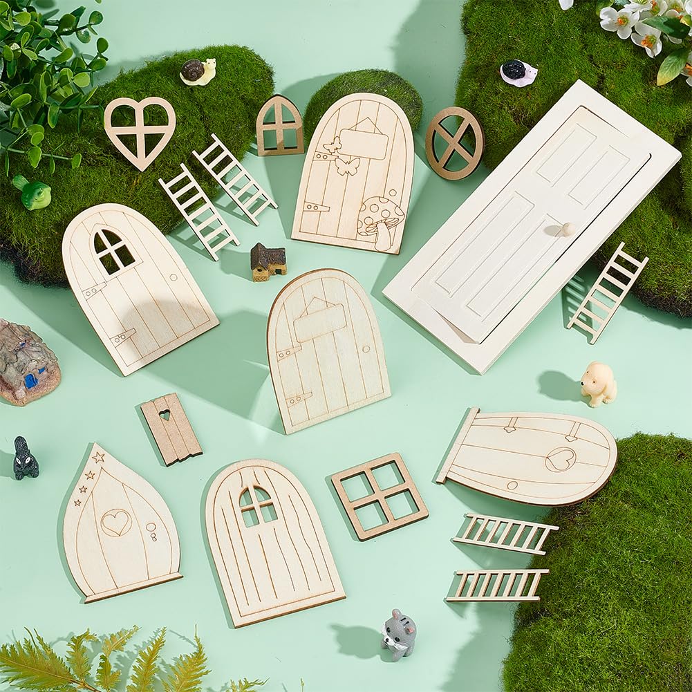 OLYCRAFT Miniature Wooden Door and Window Set - 23 Pieces for Dollhouse DIY