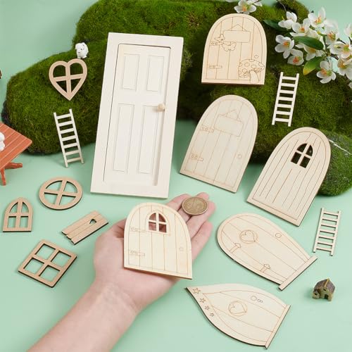 OLYCRAFT Miniature Wooden Door and Window Set - 23 Pieces for Dollhouse DIY