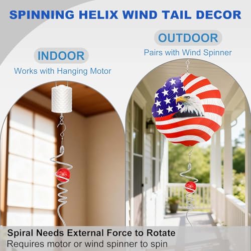 OMCCHK 13-Inch Red Crystal Glass Gazing Ball Wind Spinner with Stainless Steel Spiral Tail, Weatherproof Outdoor Garden Decor
