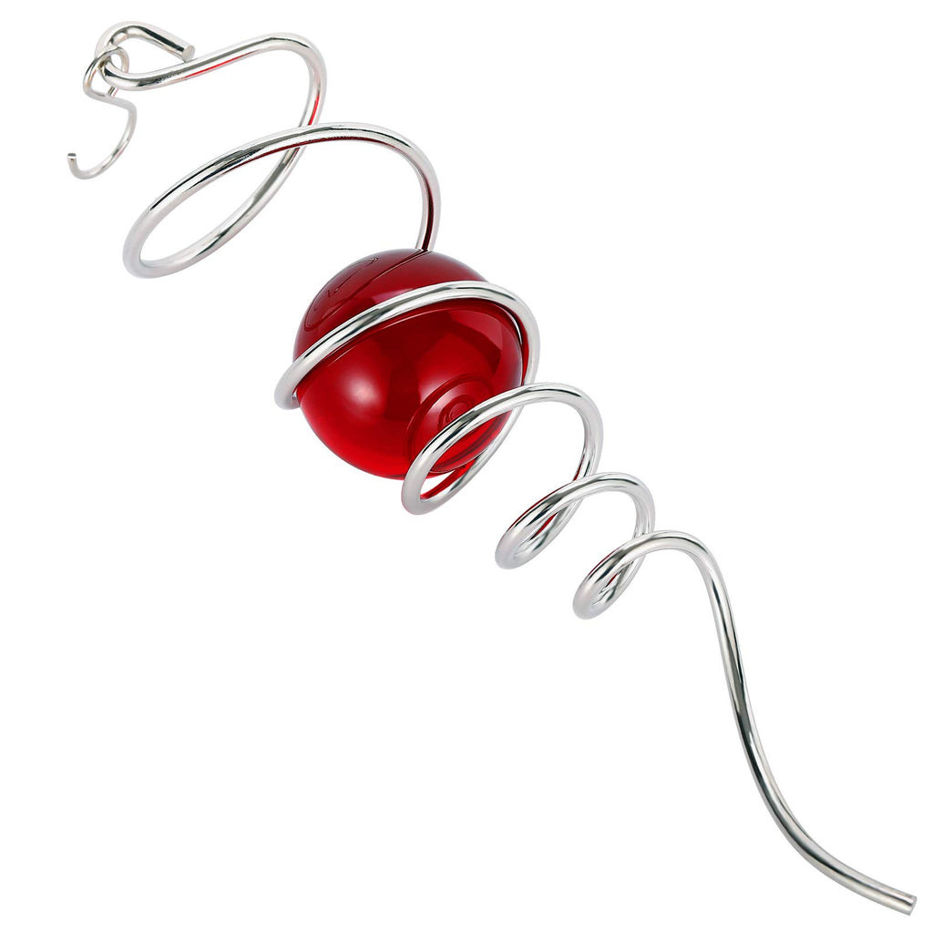 OMCCHK 13-Inch Red Crystal Glass Gazing Ball Wind Spinner with Stainless Steel Spiral Tail, Weatherproof Outdoor Garden Decor