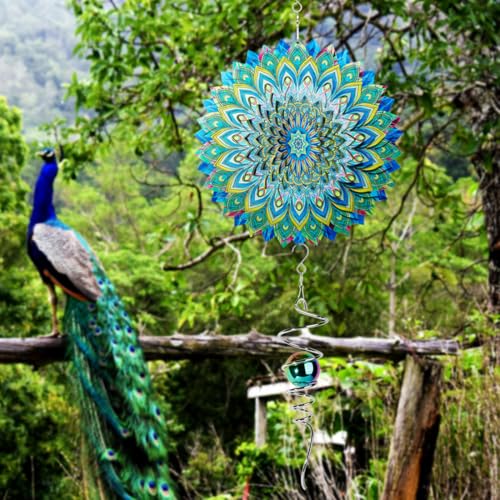 OMCCHK 13-Inch Stainless Steel Gazing Ball Spiral Wind Spinner – Multicolor Optical Illusion for Garden Patio
