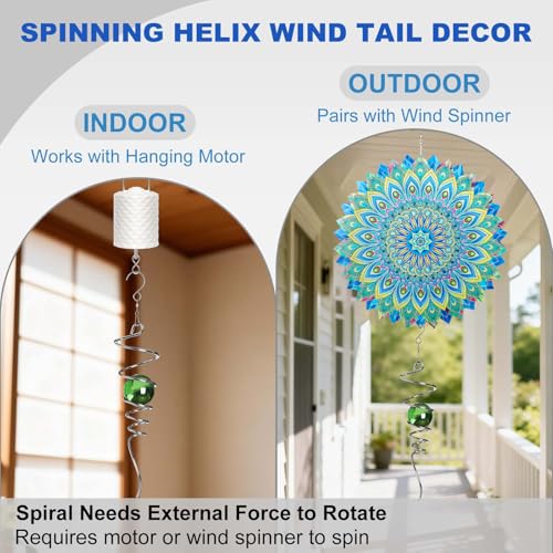 OMCCHK 13-Inch Stainless Steel Gazing Ball Spiral Wind Spinner – Multicolor Optical Illusion for Garden Patio