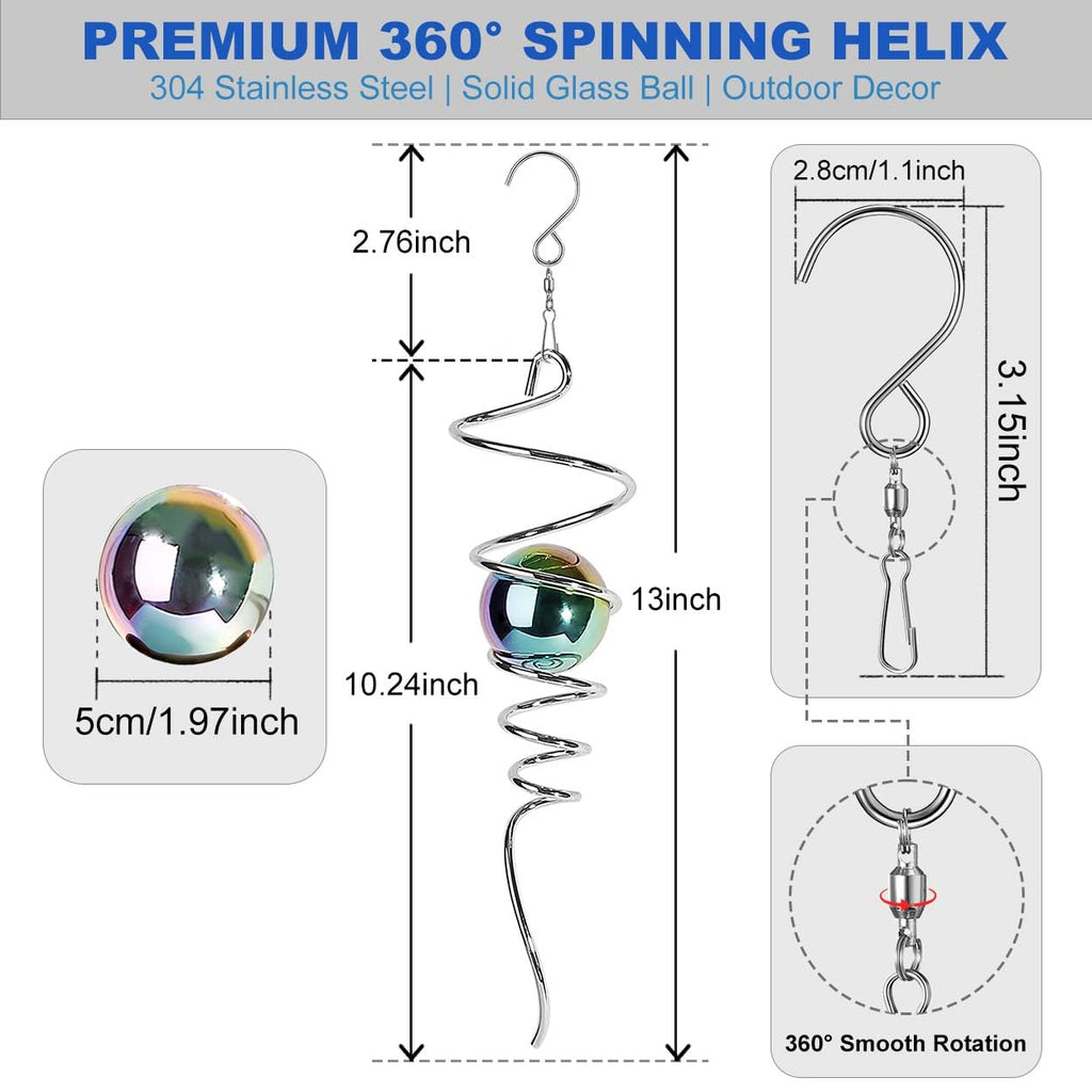 OMCCHK 13-Inch Stainless Steel Gazing Ball Spiral Wind Spinner – Multicolor Optical Illusion for Garden Patio