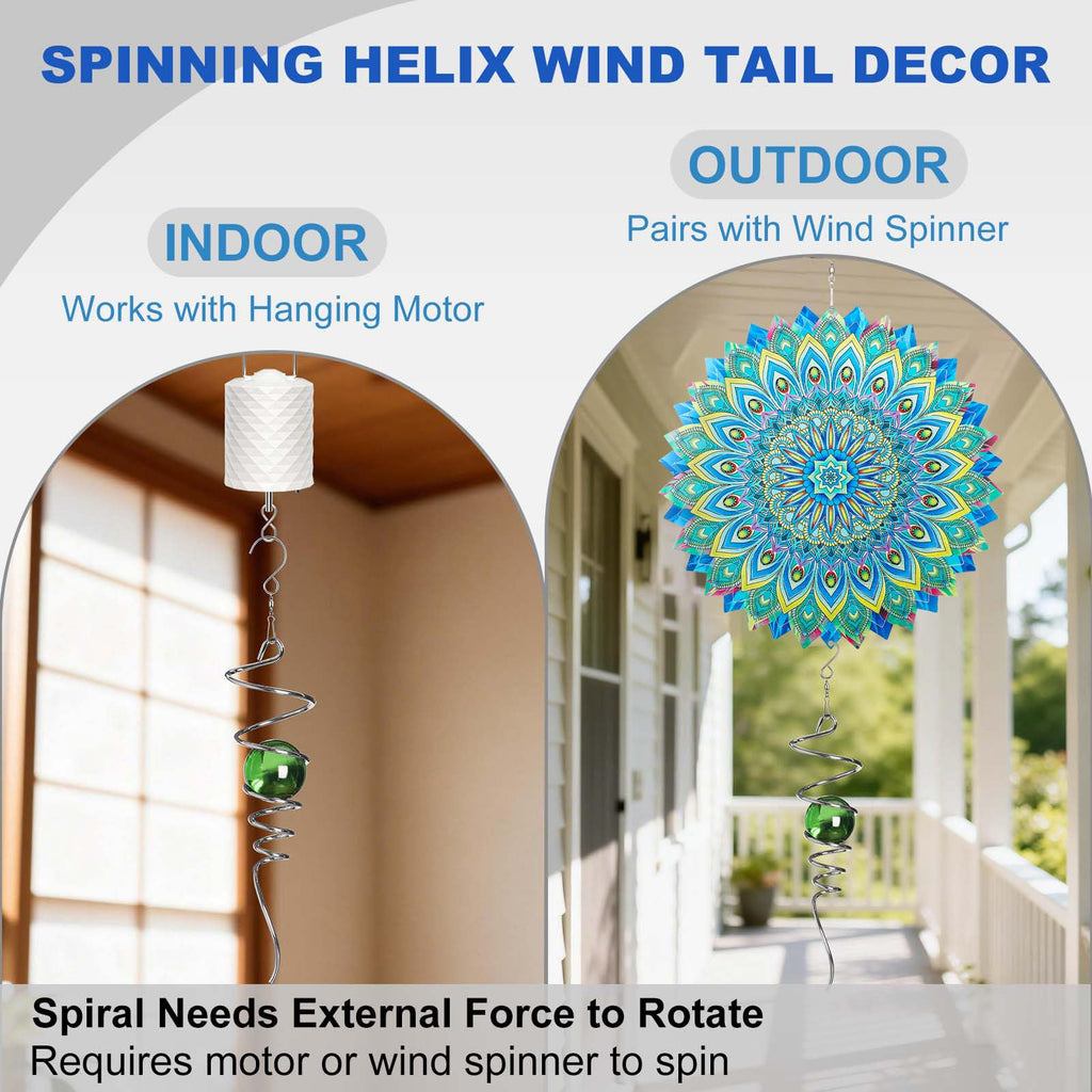 OMCCHK 13-Inch Stainless Steel Gazing Ball Spiral Wind Spinner – Multicolor Optical Illusion for Garden Patio