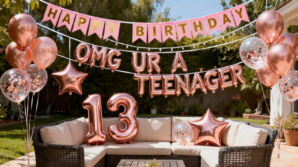 OMG UR A Teenager 13th Birthday Decorations Kit – Rose Gold Balloons, Banner & Star Foil for Girls