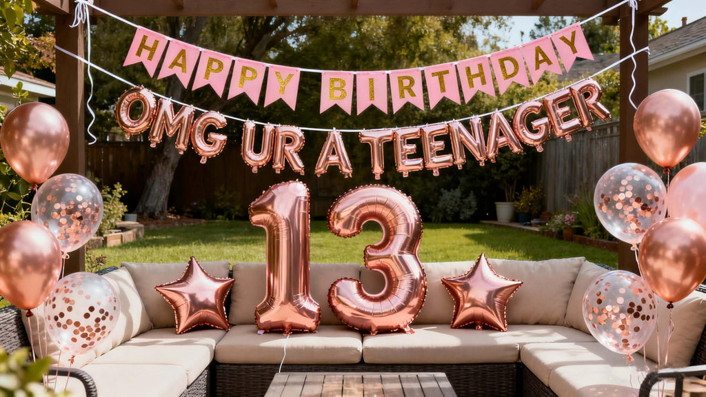 OMG UR A Teenager 13th Birthday Decorations Kit – Rose Gold Balloons, Banner & Star Foil for Girls