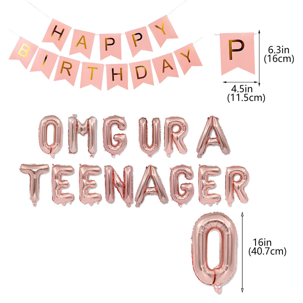 OMG UR A Teenager 13th Birthday Decorations Kit – Rose Gold Balloons, Banner & Star Foil for Girls
