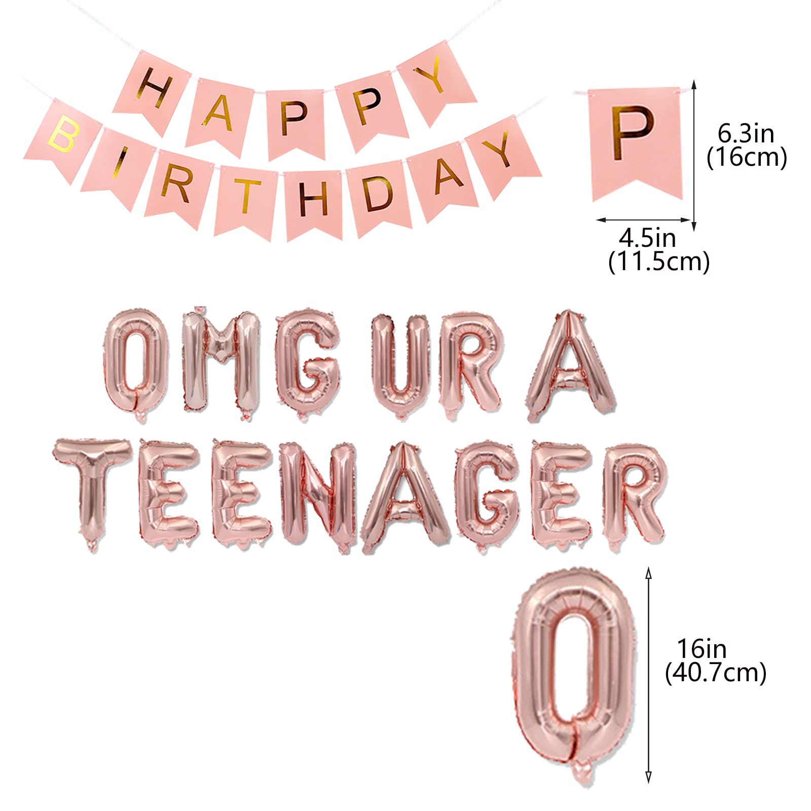 OMG UR A Teenager 13th Birthday Decorations Kit – Rose Gold Balloons, Banner & Star Foil for Girls