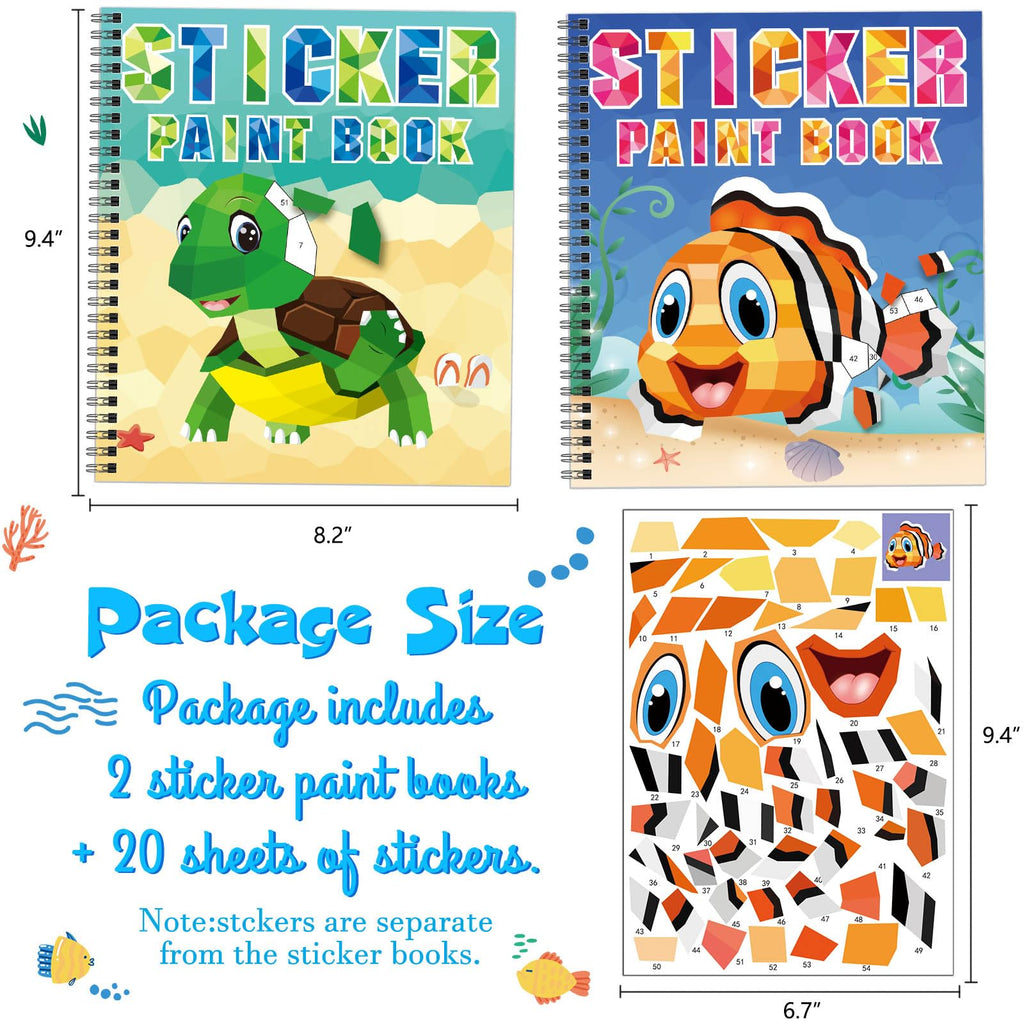 Omgouue Sea Animal Sticker Paint Books - 2-Pack Spiral Activity Sets for Kids Ages 3+