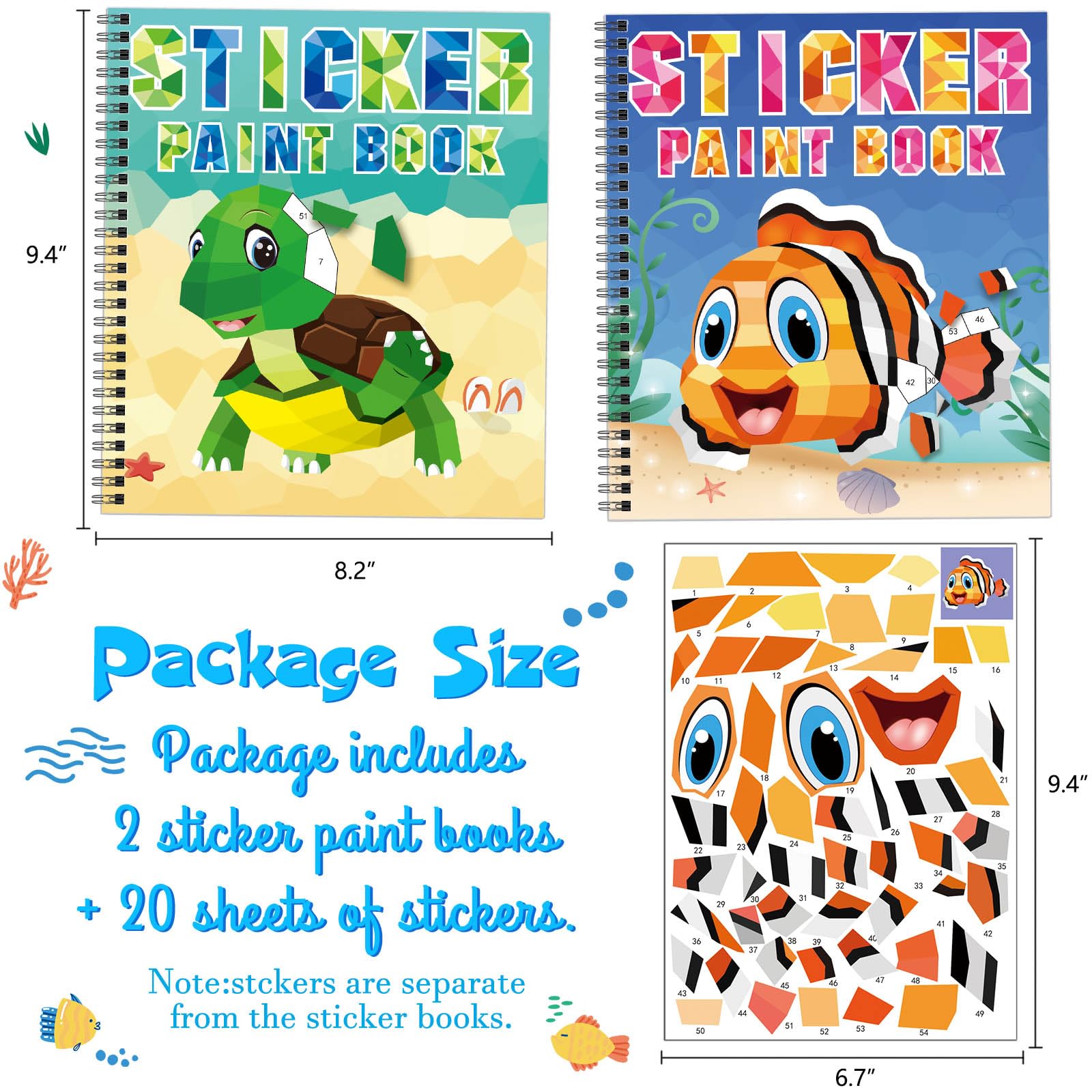 Omgouue Sea Animal Sticker Paint Books - 2-Pack Spiral Activity Sets for Kids Ages 3+