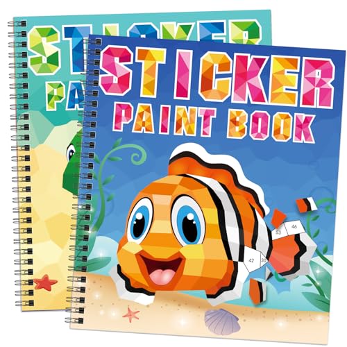 Omgouue Sea Animal Sticker Paint Books - 2-Pack Spiral Activity Sets for Kids Ages 3+