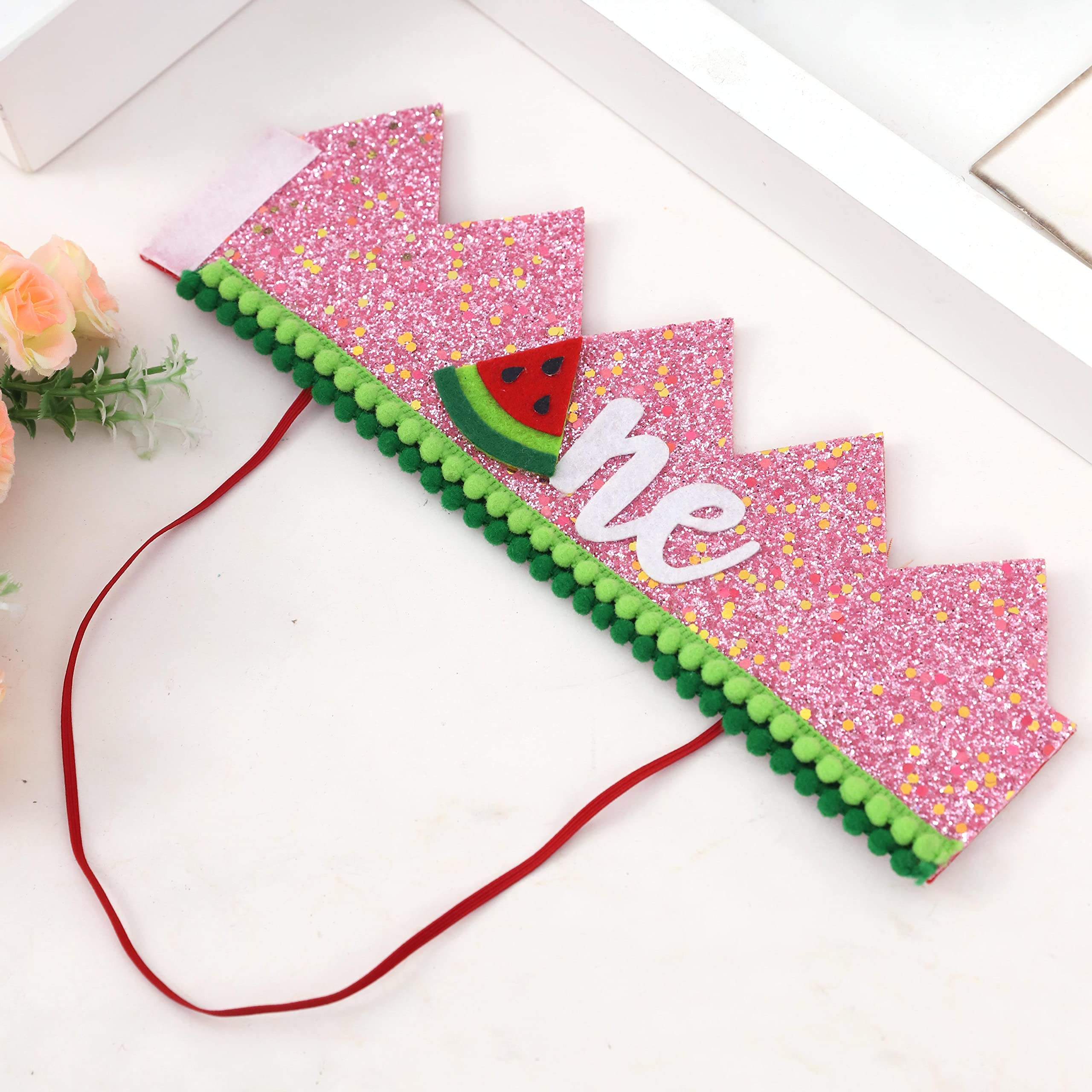 One in a Melon First Birthday Crown – Handmade Watermelon Themed Baby Hat for 1st Birthday Party