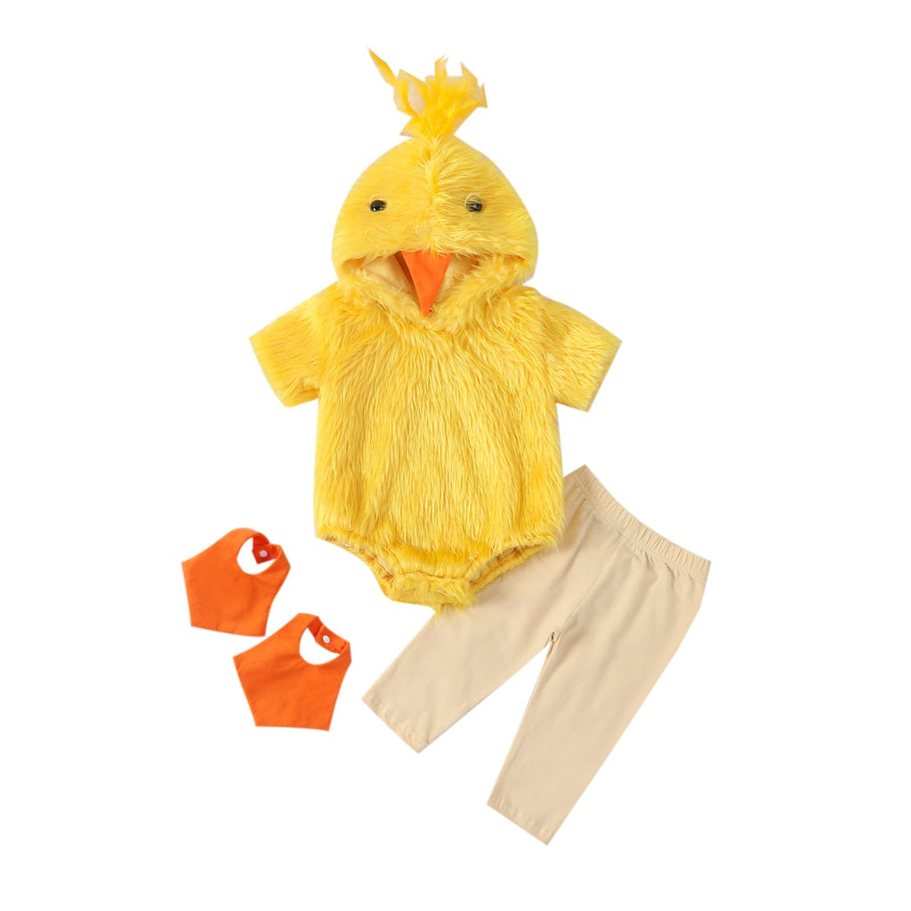 Oneflow Newborn Baby Duck Halloween Costume – Fur Hooded Onesie with Flippers for Boys and Girls (0-3T)