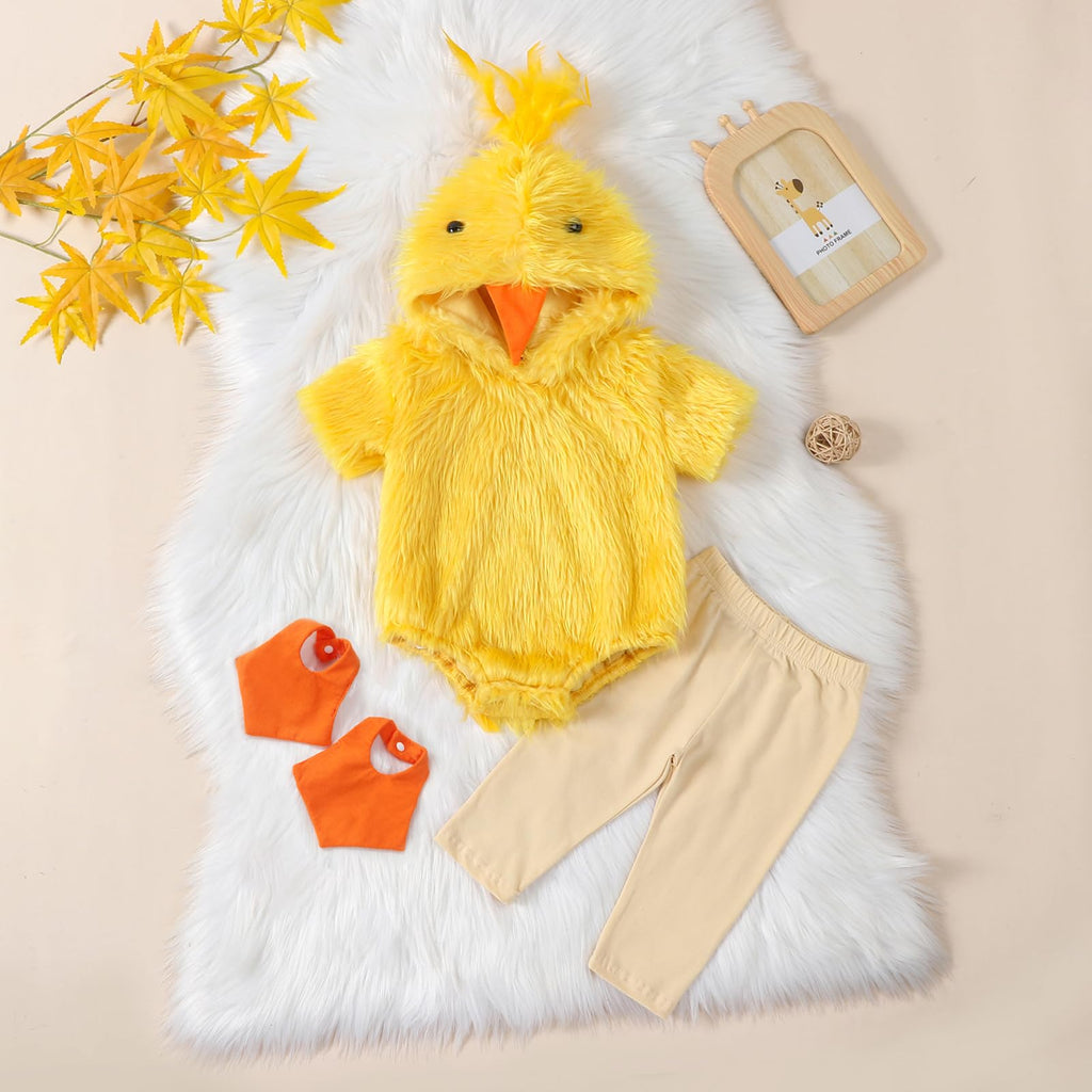 Oneflow Newborn Baby Duck Halloween Costume – Fur Hooded Onesie with Flippers for Boys and Girls (0-3T)