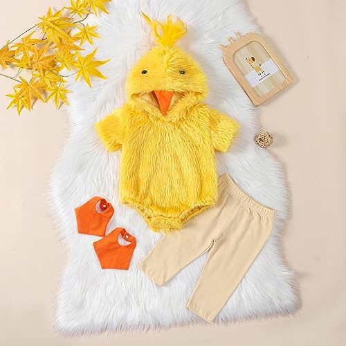 Oneflow Newborn Baby Duck Halloween Costume – Fur Hooded Onesie with Flippers for Boys and Girls (0-3T)