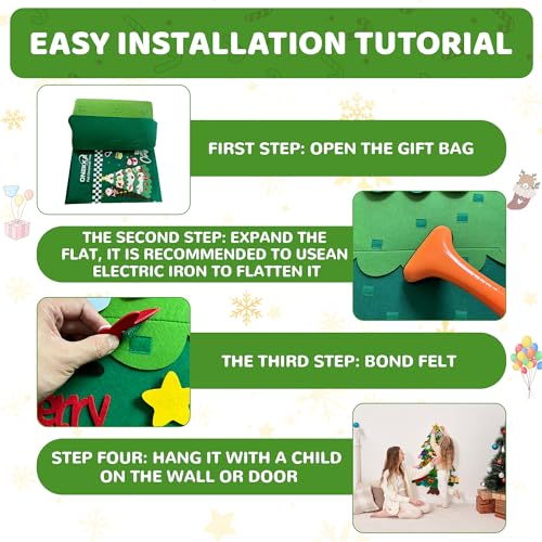 Onekka DIY Felt Christmas Tree for Toddlers – 32 Ornaments + Snowman Advent Calendar & Lights (3.2 ft)