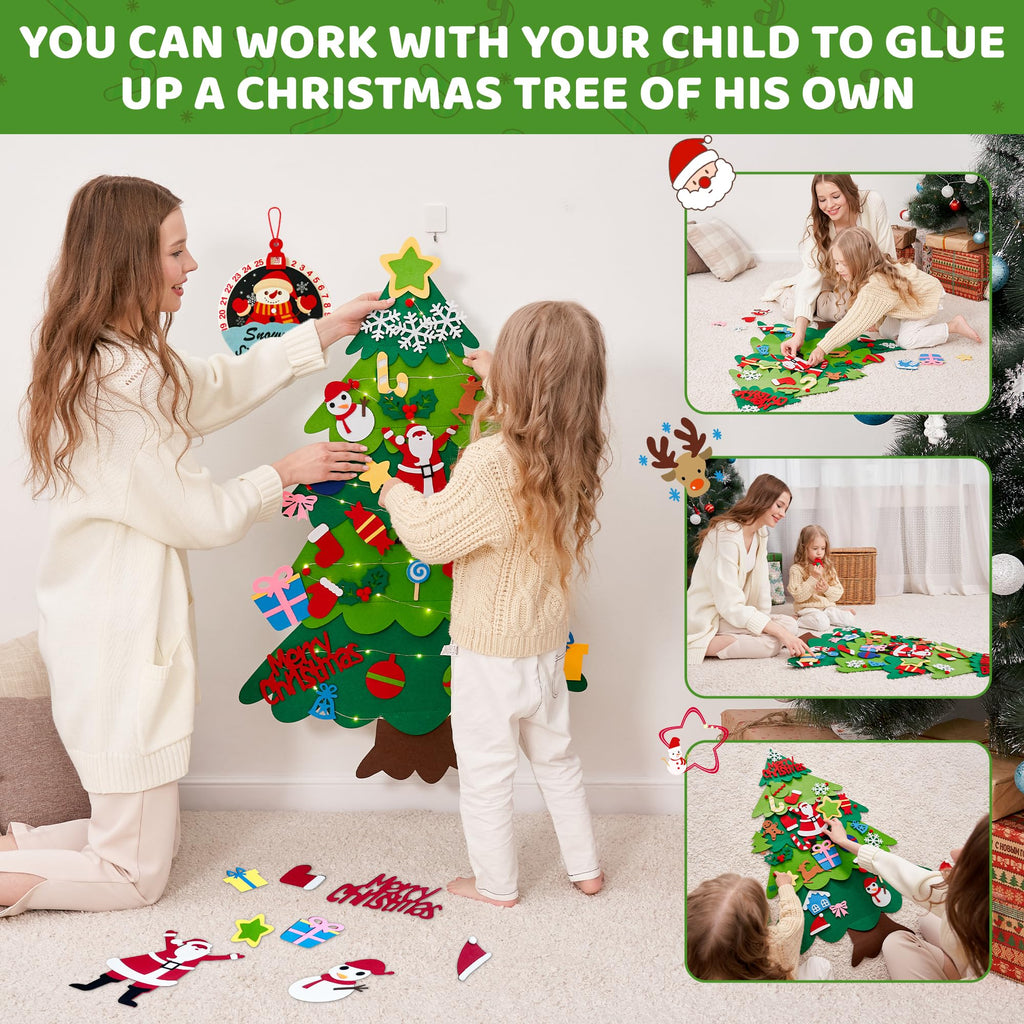 Onekka DIY Felt Christmas Tree for Toddlers – 32 Ornaments + Snowman Advent Calendar & Lights (3.2 ft)