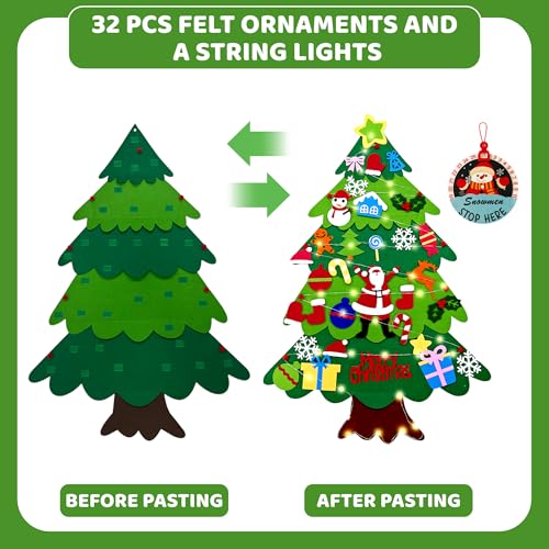 Onekka DIY Felt Christmas Tree for Toddlers – 32 Ornaments + Snowman Advent Calendar & Lights (3.2 ft)