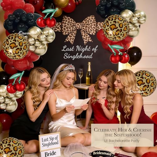Onemere Cheetah Print Balloon Arch Kit – 185-Piece Red Black Gold Metallic & Foil Cherry Cheetah Balloons for Party Decor