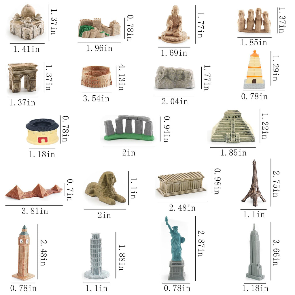 ONEST 20-Piece World Landmark Miniature Figurines Set for Kids & Adults