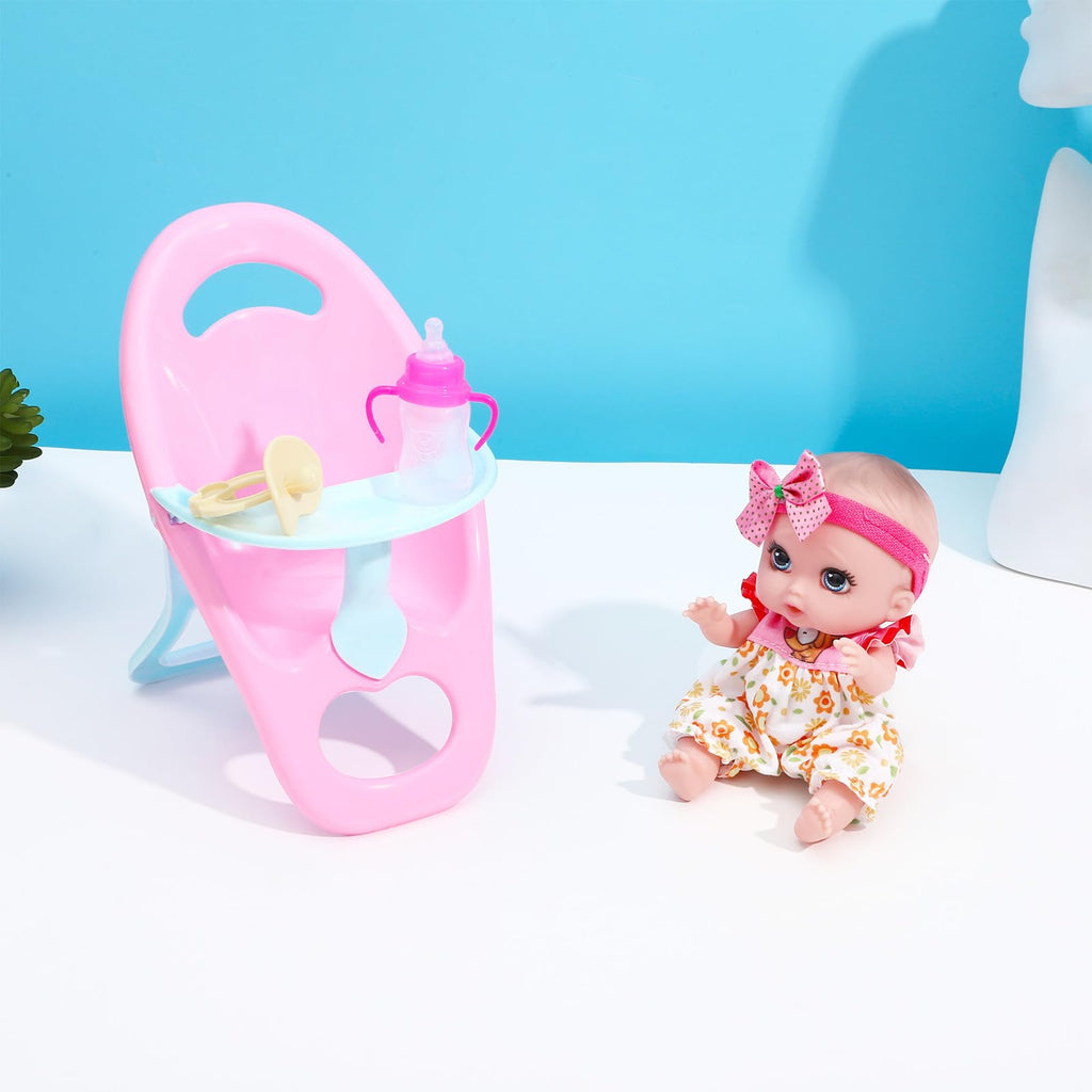 ONEST 4-Piece Mini Doll Set with Removable Clothes and Dining Chair Accessory