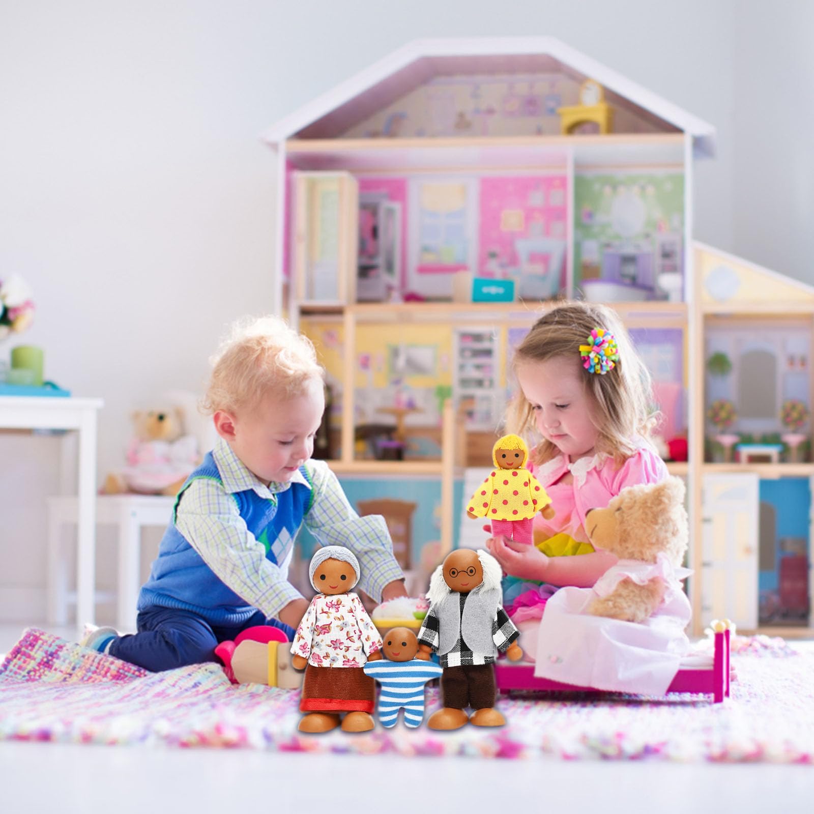 ONEST Wooden Dollhouse Family Set – 11 Pieces with Movable Limbs