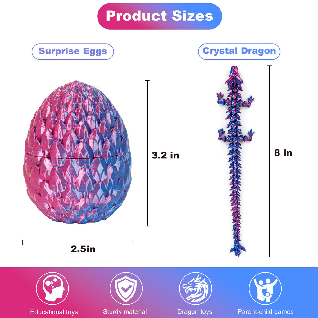 ONEVIVE 3D Printed Dragon Egg Toy (4 Pack) – Articulated Crystal Dragon Surprise, Fidget Sensory Toy for Easter Basket Stuffers & Party Favors