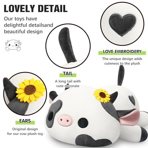Onsoyours 9 Inch Cow Plush with Sunflower Headwear - Soft Stuffed Animal Toy for Kids