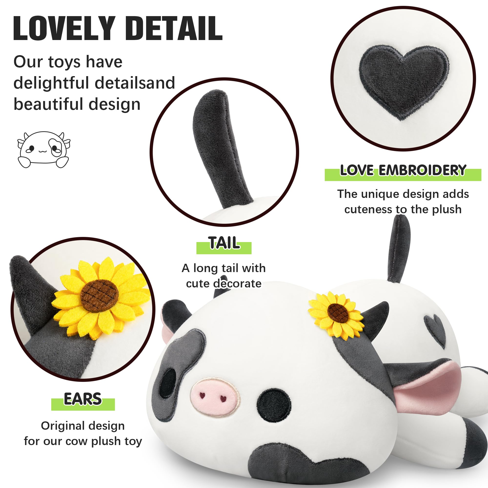 Onsoyours 9 Inch Cow Plush with Sunflower Headwear - Soft Stuffed Animal Toy for Kids