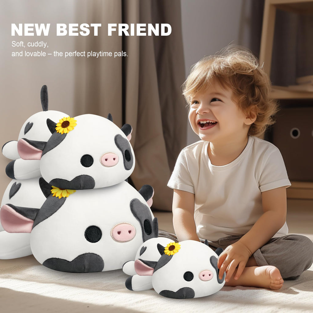 Onsoyours 9 Inch Cow Plush with Sunflower Headwear - Soft Stuffed Animal Toy for Kids