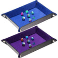 Onwon 2-Pack Folding Dice Trays – Double-Sided Blue & Purple PU Leather/Velvet, Quiet Rolling, Table Protector