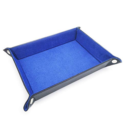 Onwon 2-Pack Folding Dice Trays – Double-Sided Blue & Purple PU Leather/Velvet, Quiet Rolling, Table Protector