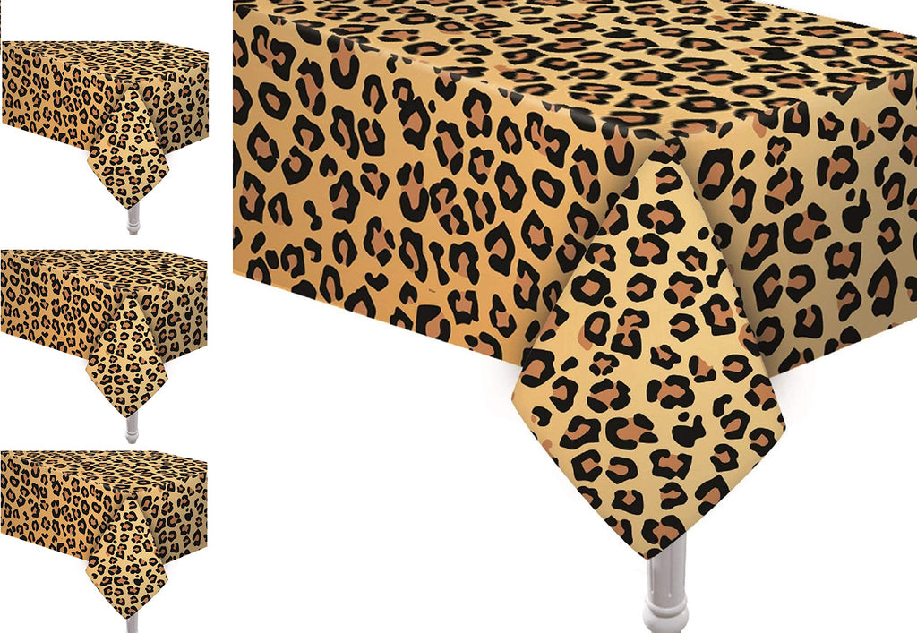 Oojami 4-Pack Leopard Print Plastic Table Covers – 54x108 Inch Rectangle Animal Safari Party Tablecloths