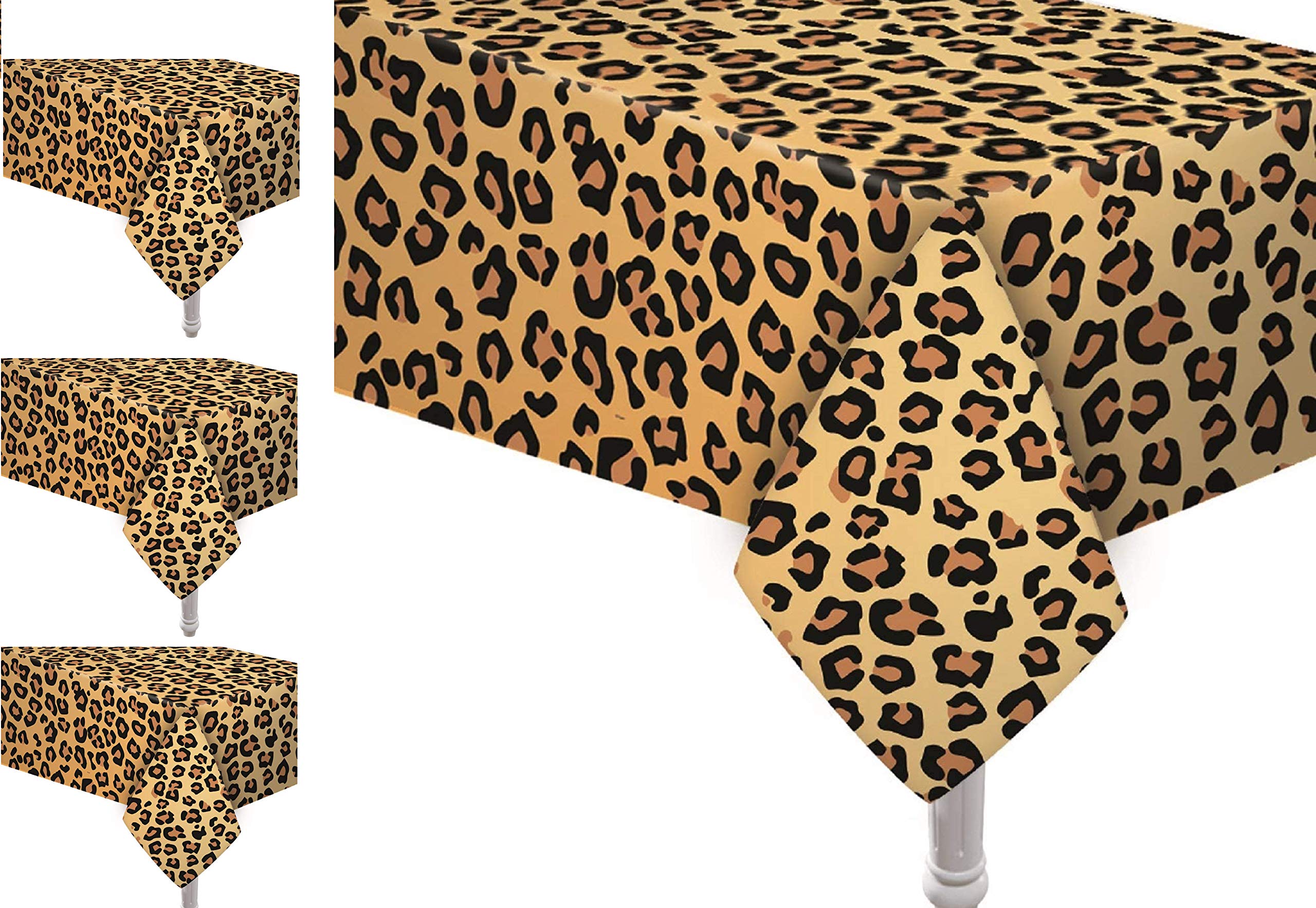 Oojami 4-Pack Leopard Print Plastic Table Covers – 54x108 Inch Rectangle Animal Safari Party Tablecloths