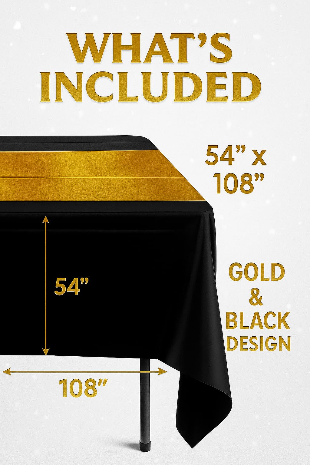 Oojami Black and Gold Plastic Tablecloths Disposable 6-Pack – 54 x 108 Inch Waterproof Rectangle Table Covers for 8 Foot Tables, Party Decor for Weddings, Birthdays