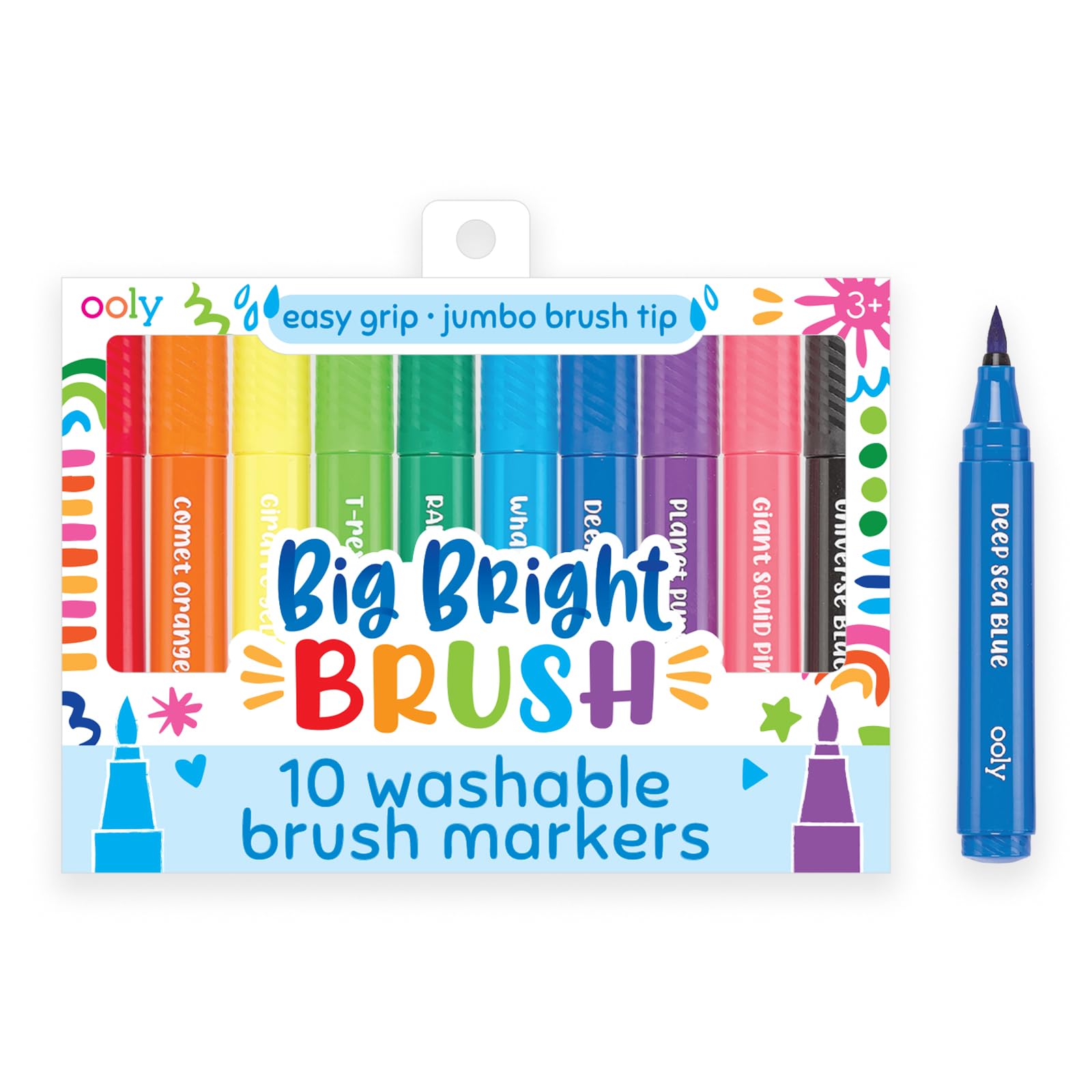 Ooly 10-Pack Washable Toddler Markers with Jumbo Grip - Brush Tip