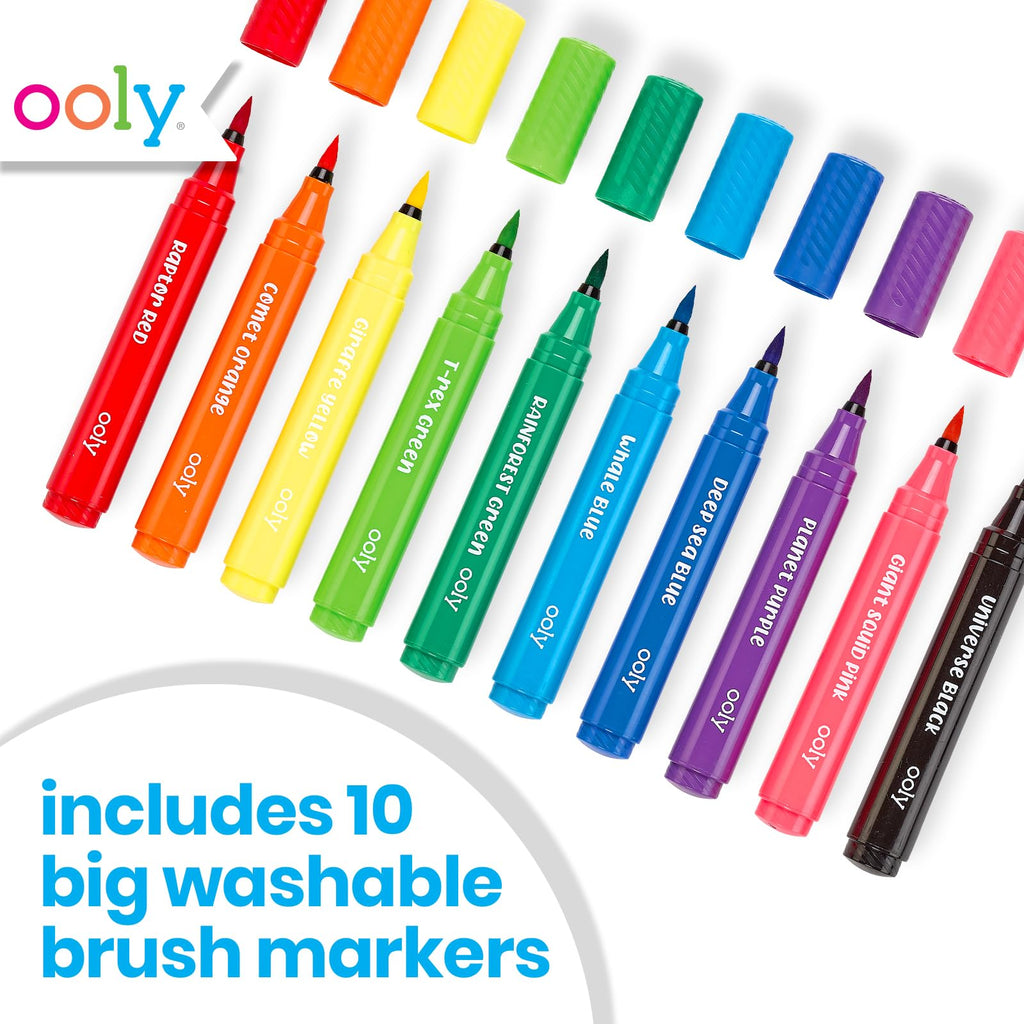 Ooly 10-Pack Washable Toddler Markers with Jumbo Grip - Brush Tip