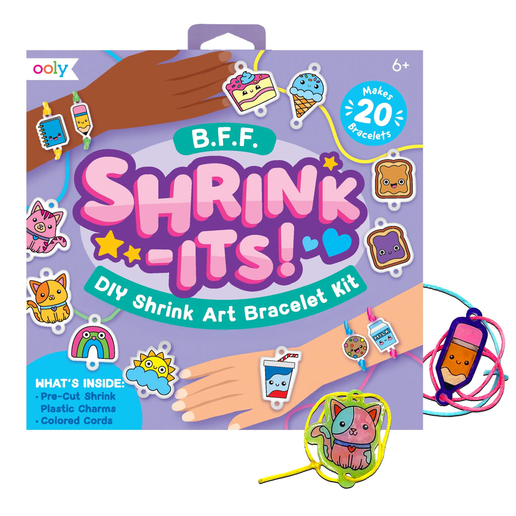 Ooly 24-Piece DIY Shrinking Art Kit - Pre-Cut Shrink Plastic Charms for Bracelets, Keychains, and More - BFF Bracelet Kit