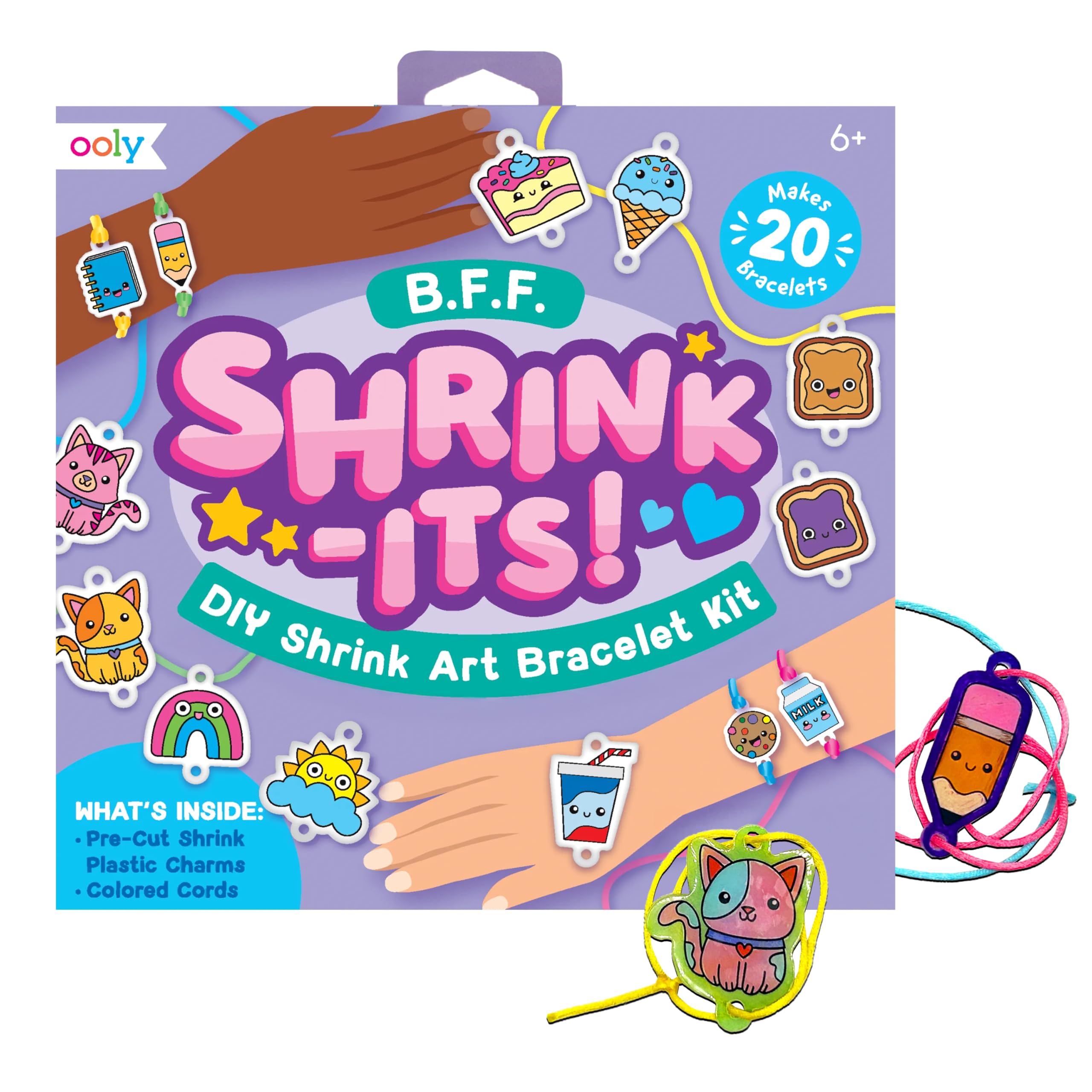 Ooly 24-Piece DIY Shrinking Art Kit - Pre-Cut Shrink Plastic Charms for Bracelets, Keychains, and More - BFF Bracelet Kit