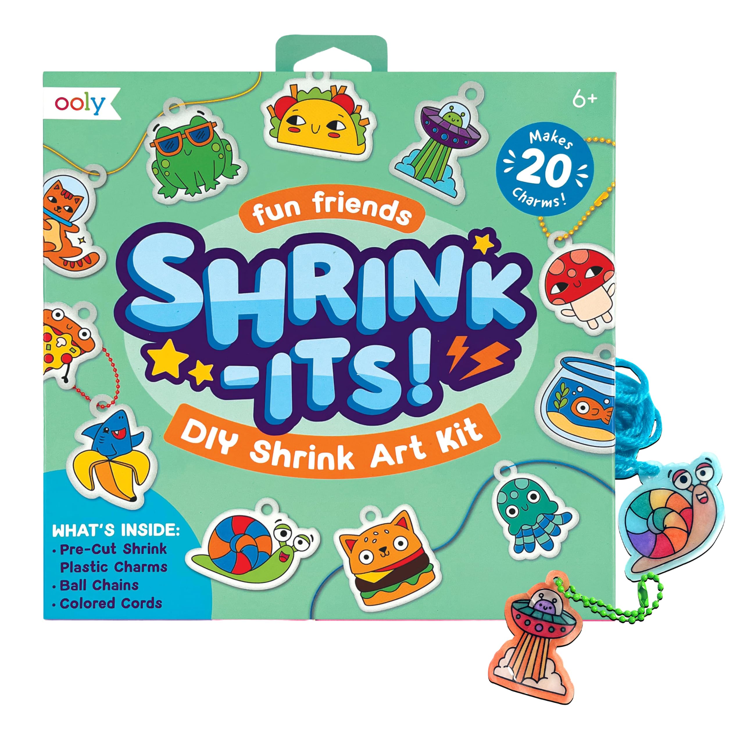 Ooly 28-Piece DIY Shrinking Art Kit - Pre-Cut Shrink Plastic Charms for Kids, Fun Friends Theme
