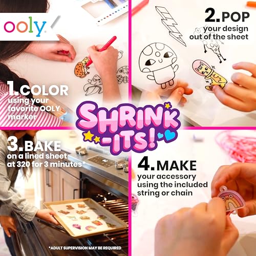 Ooly 28-Piece Shrinking Art Kit for Kids – Pre-Cut Shrink Plastic Charms with Ball Chains and Cords