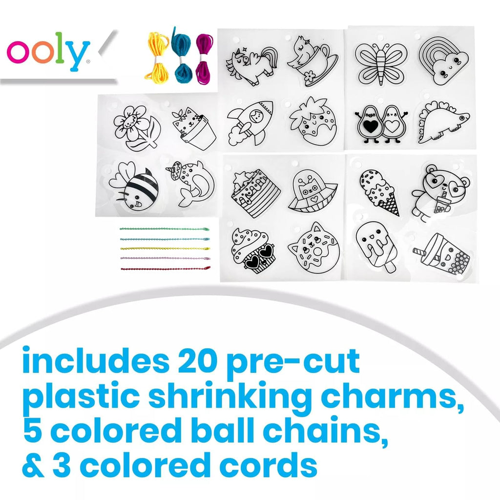 Ooly 28-Piece Shrinking Art Kit for Kids – Pre-Cut Shrink Plastic Charms with Ball Chains and Cords