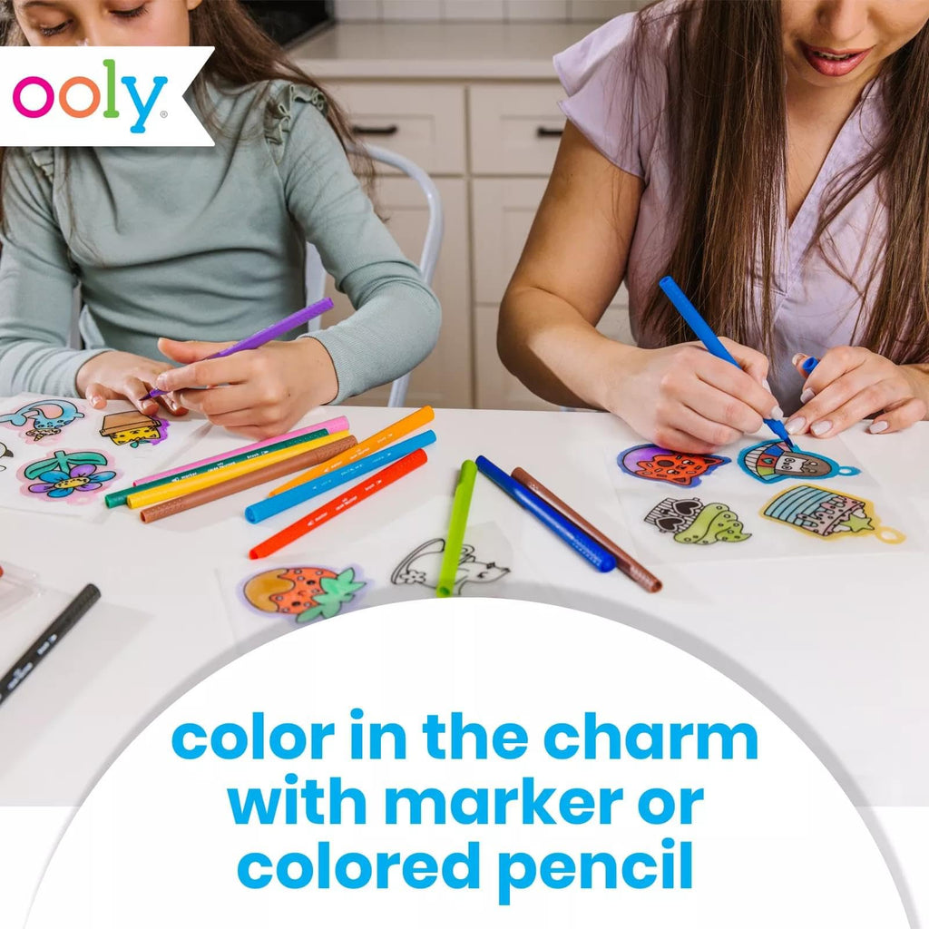 Ooly 28-Piece Shrinking Art Kit for Kids – Pre-Cut Shrink Plastic Charms with Ball Chains and Cords
