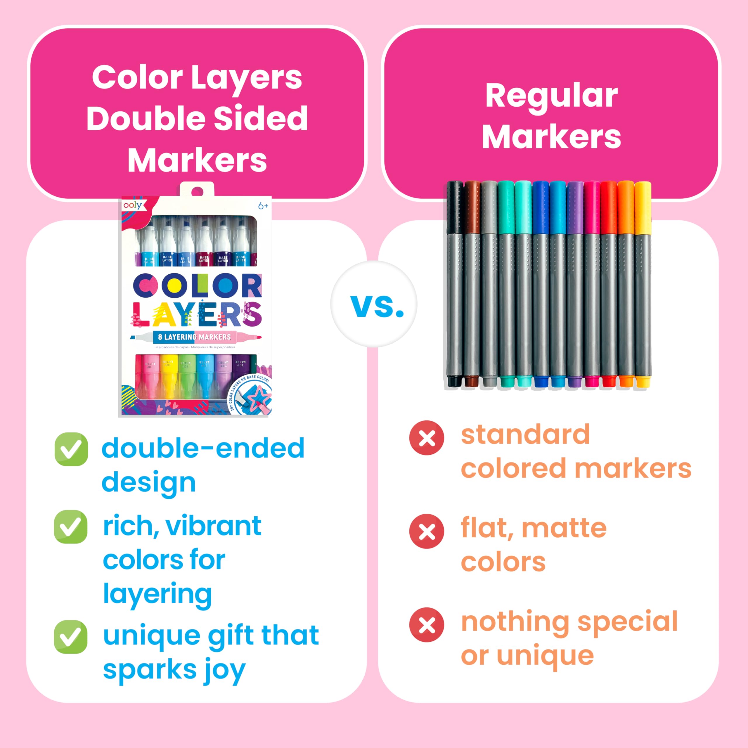 Ooly Color Layers Double Sided Markers - 8 Markers, 16 Colors, Chisel and Point Tips for Layering