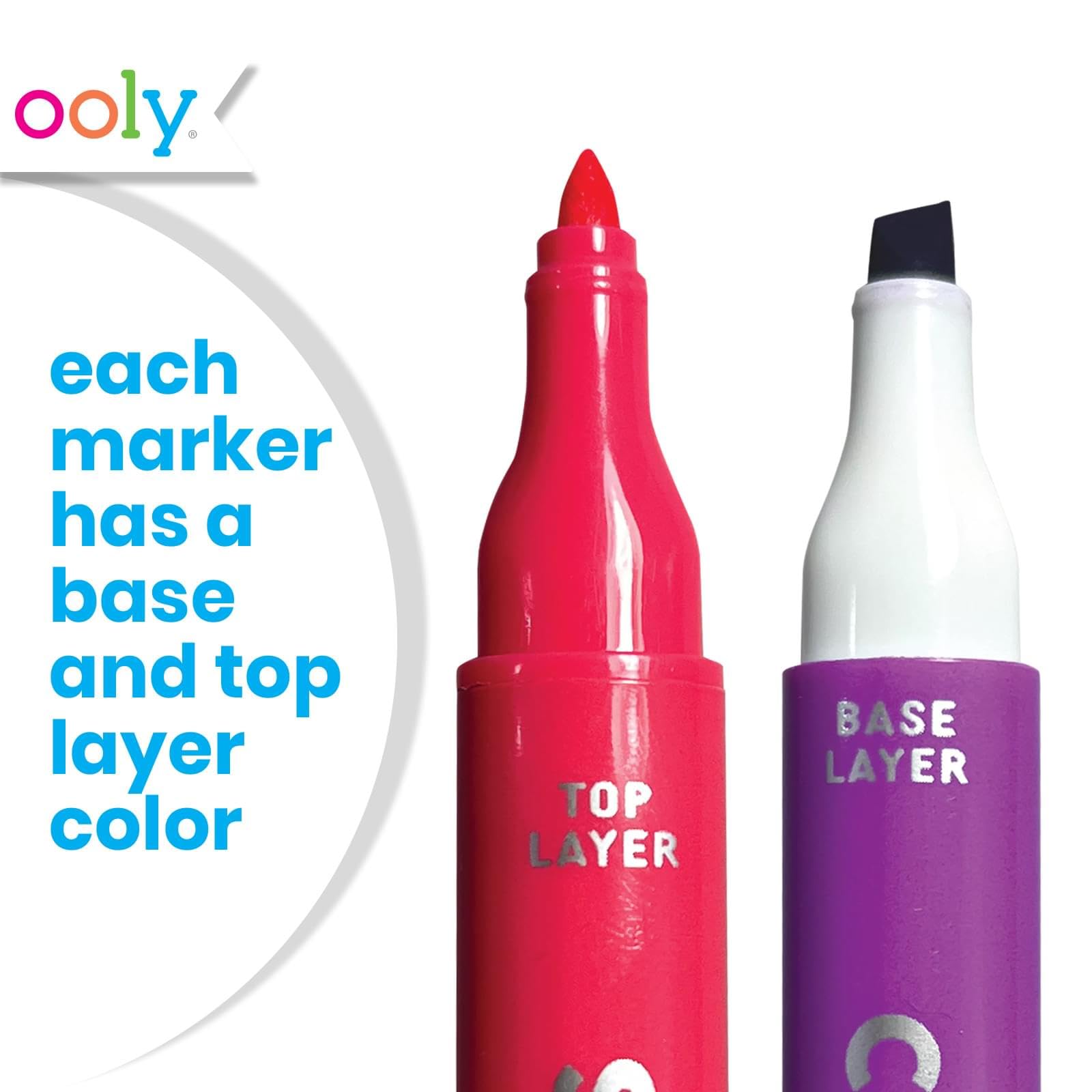 Ooly Color Layers Double Sided Markers - 8 Markers, 16 Colors, Chisel and Point Tips for Layering