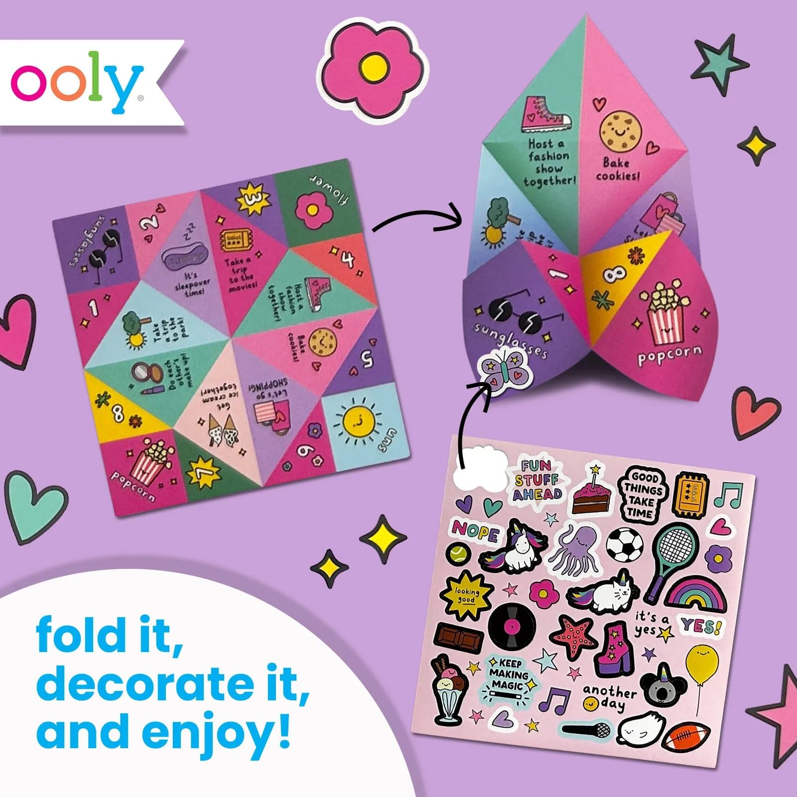 Ooly DIY Paper Fortune Teller Kit – 24 Designs, Stickers, Ages 6+