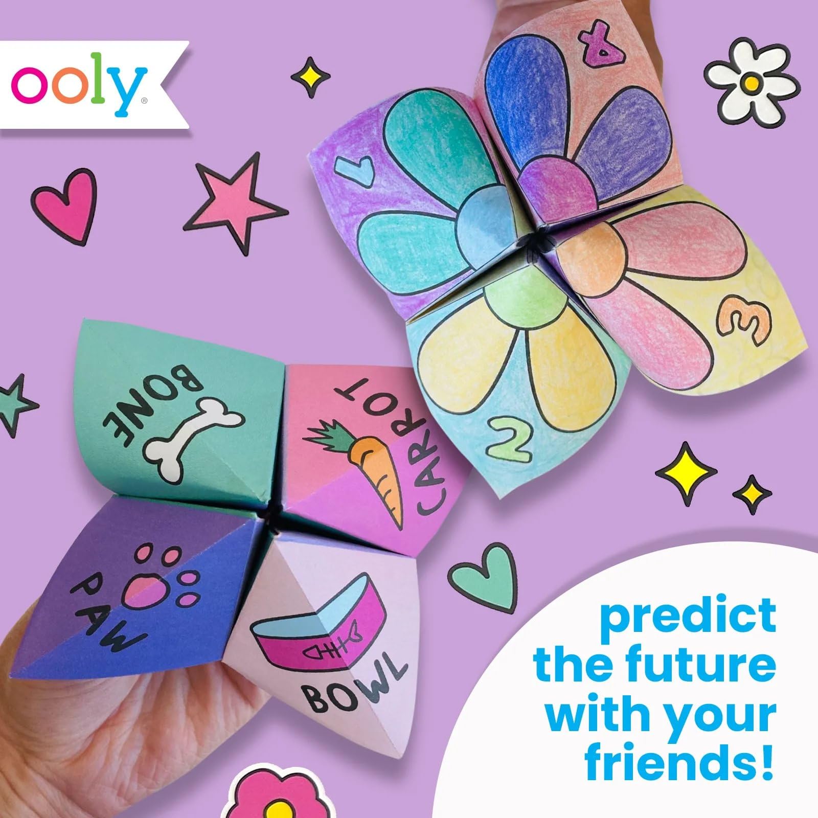 Ooly DIY Paper Fortune Teller Kit – 24 Designs, Stickers, Ages 6+