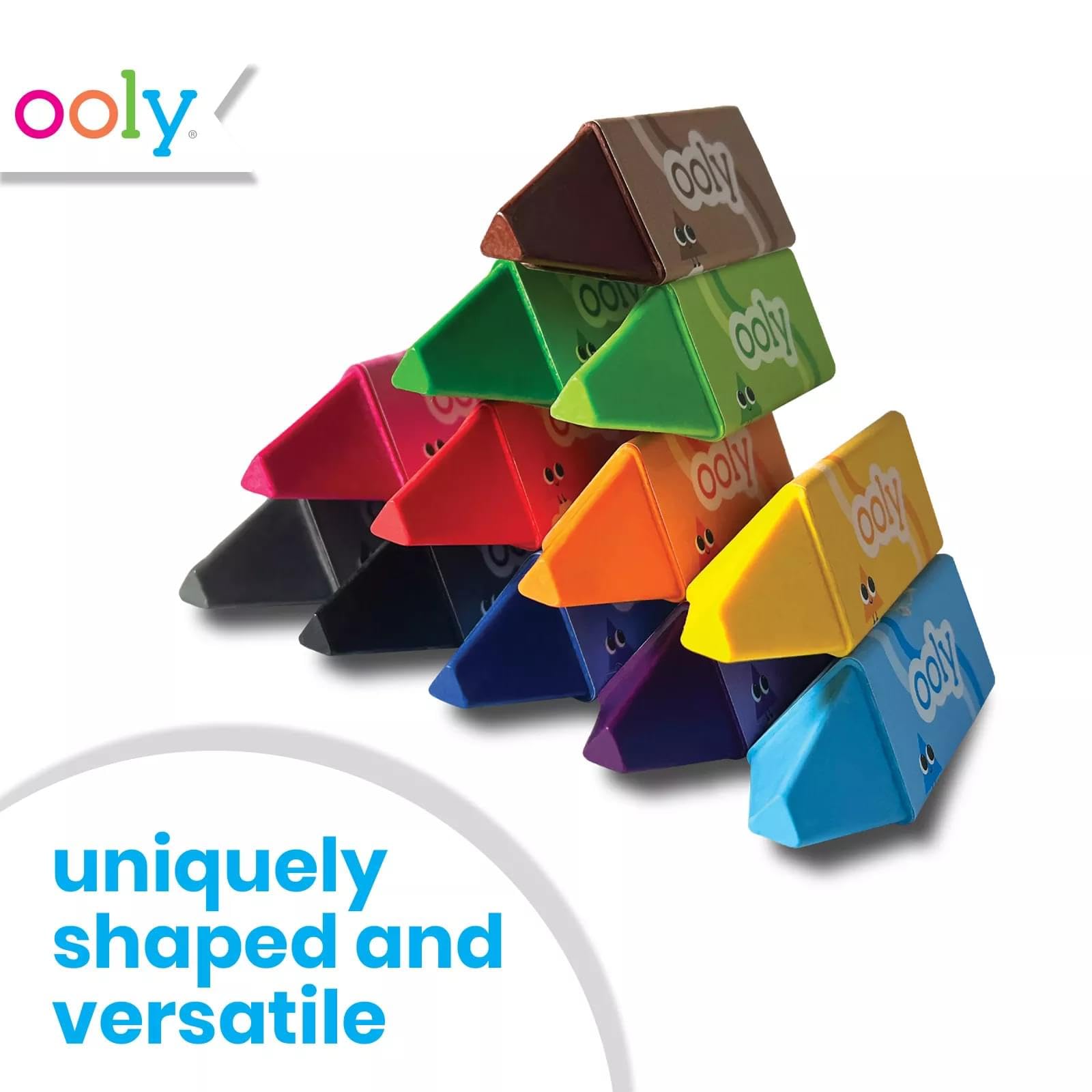 Ooly Jumbo Triangle Crayons for Toddlers - Set of 12 Non-Toxic Easy-Grip Crayons, No Roll Design, Assorted Colors