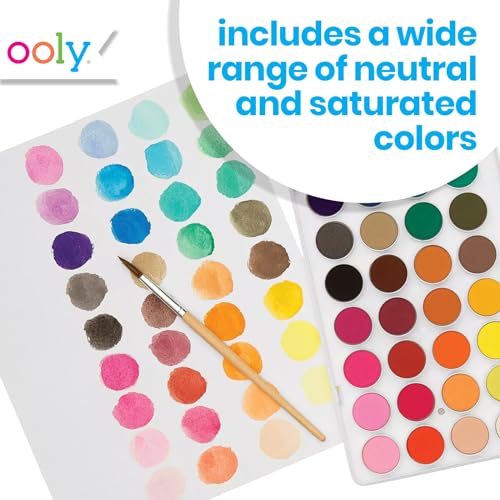 Ooly Lil' Watercolor Set – 36 Washable Paint Pods with Brush and Portable Case