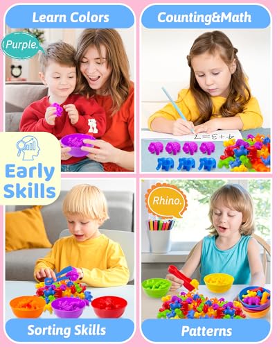 Oomloid Counting Animals Montessori Toy - 36 Pieces with Sorting Bowls & Tweezers for Ages 3-8